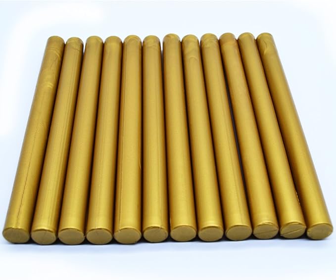 Brass Gold Glue Gun Sealing Wax Sticks - Pack of 12 - Making Wax Seals for Letter Thanks Card Envelope, Wedding or Event Party Invitation, Gift Wrapping