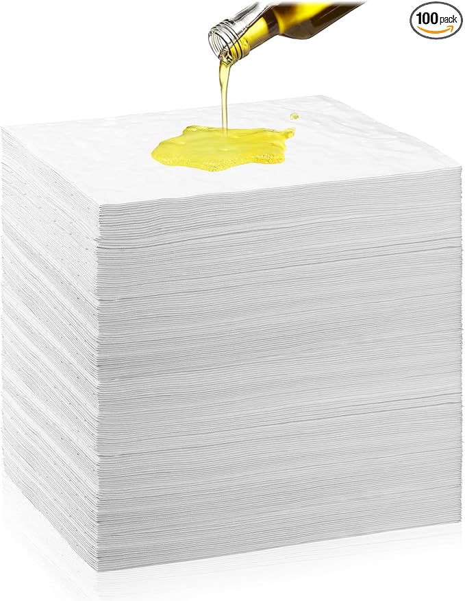 Hoolerry Oil Absorbent Pads Weight Dimpled Pad Garage Accessories Water Absorbent Mat Oil Spill Mat for Absorbing Protecting Home Garage Basement(13.5 x 17.5 Inch,White,100 Pcs)