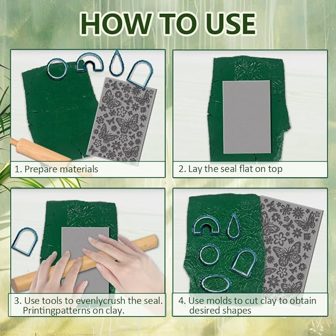 CHGCRAFT 16 Sheets Flower and Butterfly Clay Texture Mat Vintage Pattern Polymer Clay Texture Sheets DIY Tools for Pottery Earring Jewelry Making Stamp Engraving Machines, 4x2.6inch