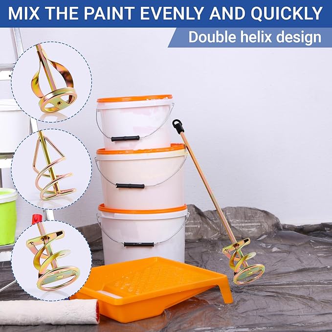 Set of 3 Paint Mixer for Drill Epoxy Resin, Mud, Cement Blades, Paint Stirrer, 15.7" Mixing Paddles and 2.3" Mixing Impeller(Gold)