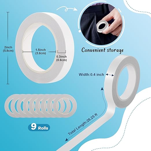 9 Rolls Double Sided Tape for Crafts, Strong Double-Sided Tape, Scrapbook Tape, Double-Sided Adhesive Tape for Arts, Card Making, Scrapbooking Supplies, Gift Wrapping (0.4 in X 26.25Ft)