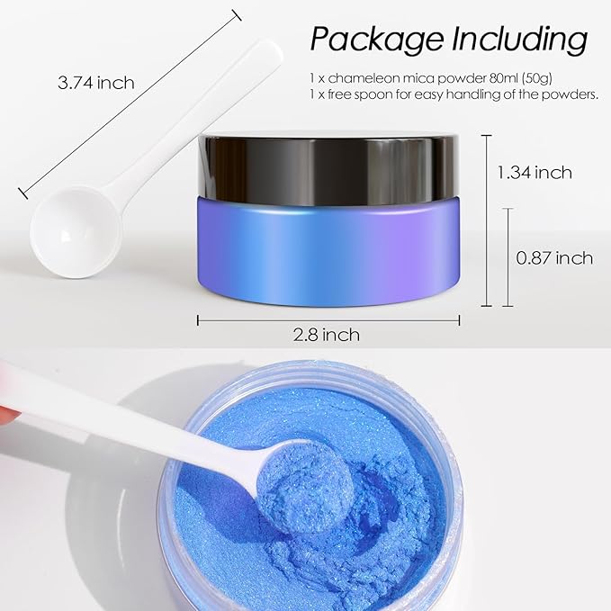 Ceya Highly Chameleon Mica Pigment, 1.8oz/ 50g Blue Starry Sky Chrome Powder, Cosmetic Grade Pearlescent Effect Color Shift Pigment for Epoxy Resin, Makeup, Nail Polish, Soap Dye, Candle Making, Slime