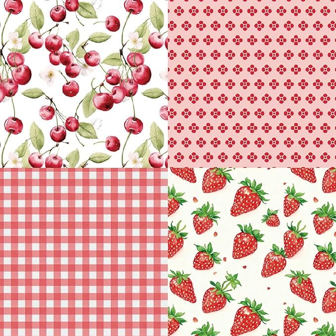 6x6 Berries & Blossoms Scrapbook Paper Pad | 24 Sheets (12 Designs) 160gsm Acid Free Cardstock | Strawberry, Cherry, Raspberry & Watermelon Patterns for Summer Crafts & Card Making