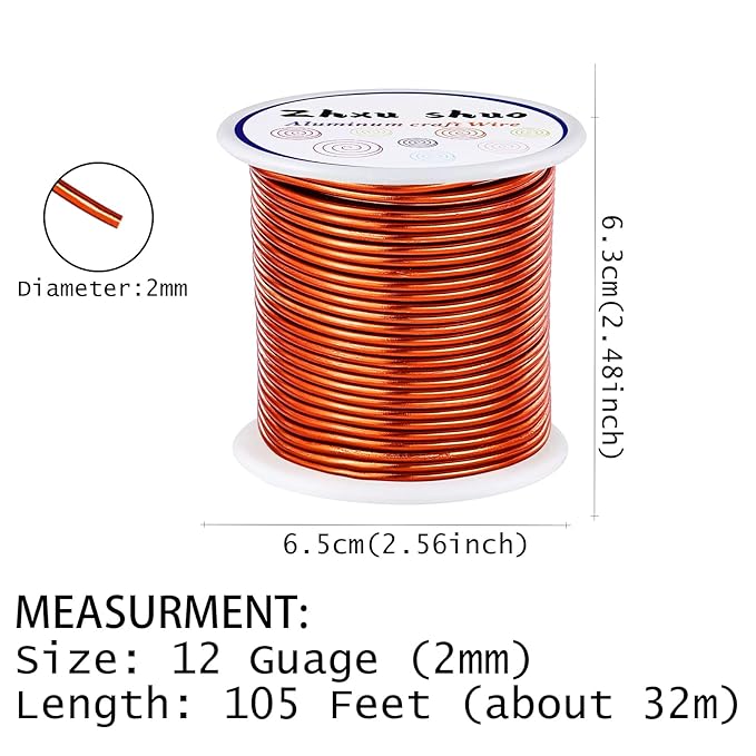 12 Gauge(2mm) Aluminum Wire 35 Yards Anodized Metal Wire for Bonsai Armature Crafting Sculpting Jewelry Craft Making Beading Floral (Orange, 12 Gauge)