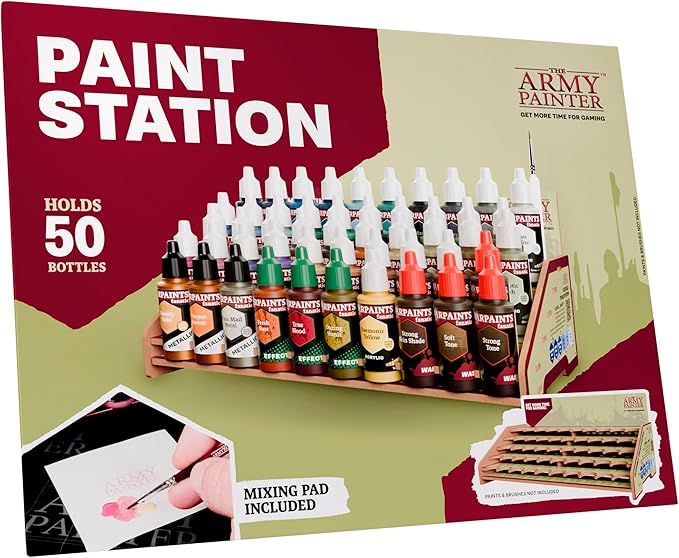 The Army Painter, Paint Station, Storage for 50 Warpaints Fanatic, Speedpaint & Warpaints Air Acrylic Paints, incl. Storage for Brushes and 100 sheets - Rack for Miniature Painting