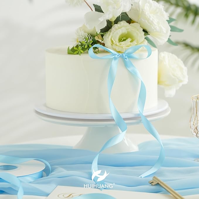 HUIHUANG Blue Satin Ribbon 1/2 inch X 50 Yards Continuous, Baby Blue Double-Faced Satin Ribbon for Gift Wrapping, Bows, DIY Crafts, Flower Bouquet, Baby Shower Wedding Decor