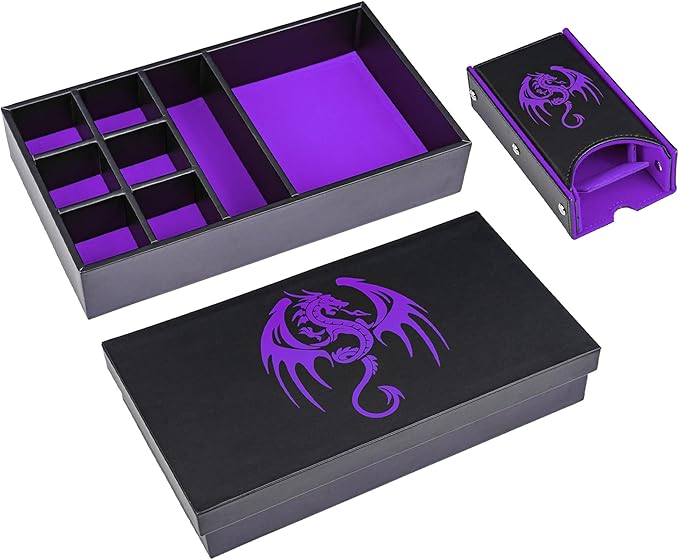 4 in 1 Dice Storage Box, Portable Dice Tower D&D Rolling Tray Leather Holder Case for Role Playing Games and Other Tabletop Game