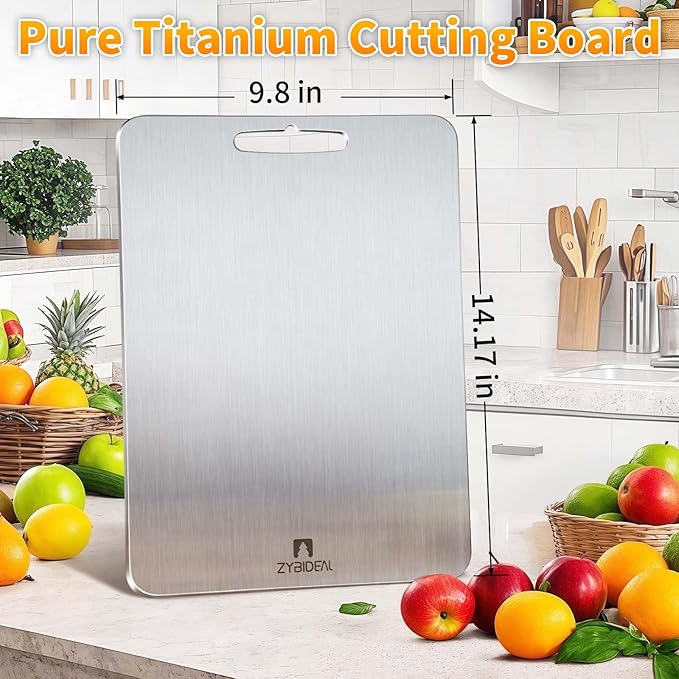 Pure Titanium Cutting Board, Stainless Cutting Boards for Kitchen, Double-Sided Food Grade Chopping for Meat, Vegetable & Fruit (9 * 13)