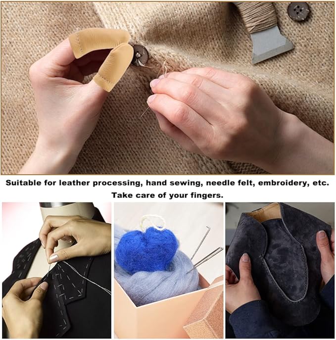 2 Pairs Leather Finger Protector Needle Felting Knitting Finger Thimble Guards Tools for Hand Craft Sewing Needlework Handmaking(Random Color)