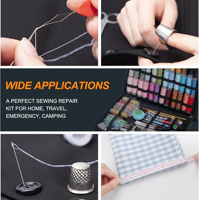 Rustark 217Pcs Sewing Kit with Portable Bag, Premium Sewing Supplies Kit Includes 41 Colors Sewing Threads and Accessories Kit for Home Traveler Emergency Sewing Repair