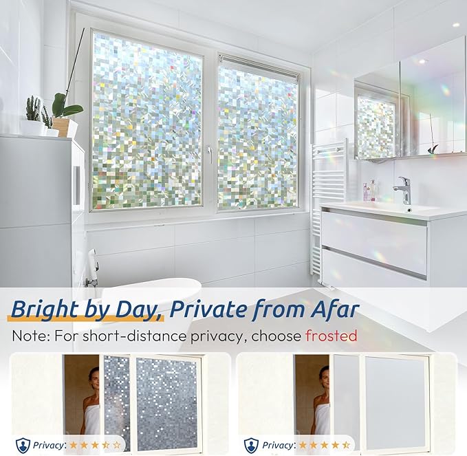 rabbitgoo Stained Glass Window Privacy Film Mosaic Pattern, Frosted Glass Window Film Rainbow Decorative Sticker, Static Cling UV Blocking Suncatcher for Home, 17.5 x 157.4 Inches