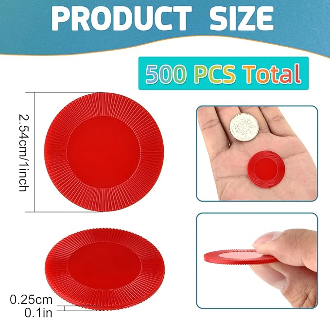 Coopay 500 Pieces Plastic Poker Chips, 1 Inch Bingo Chips Bulk Learning Counters Disks Poker Card Game, Counting Markers for Math Practice, Game Tokens and Teaching Rewards, 25 mm (Red)