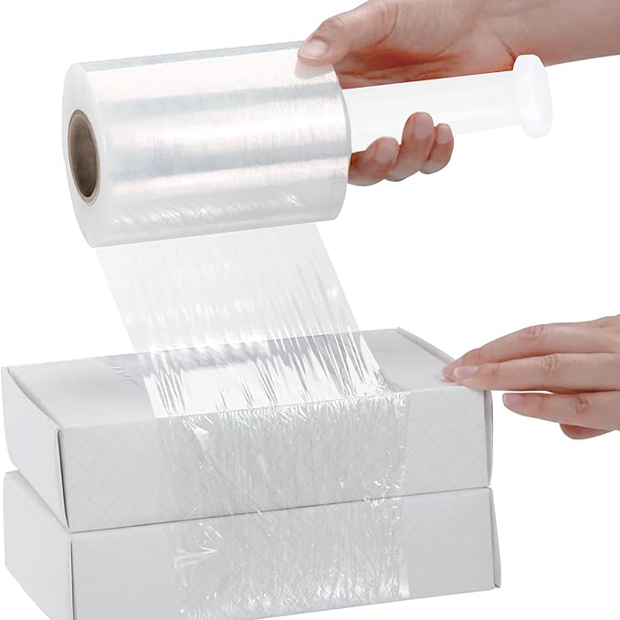Mini Stretch Wrap for Packing with Handles, 18 Pack, 3 Inch x 1000 Feet, 50 Gauge, Durable Clear Plastic wrap for Moving, Packing wrap Plastic roll Also a Furniture Wrap