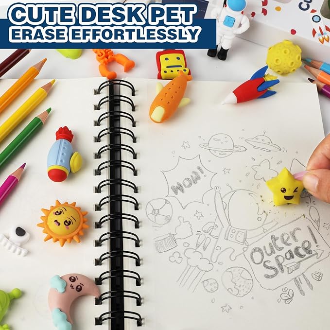Erasers Set for Kids, Space Astronaut Pencil Eraser Bulk for Kids, Take Apart Puzzle Erasers for Classroom Prizes, Game Reward, Egg Fillers, Back to School Gift for Boys and Girls Desk Pets