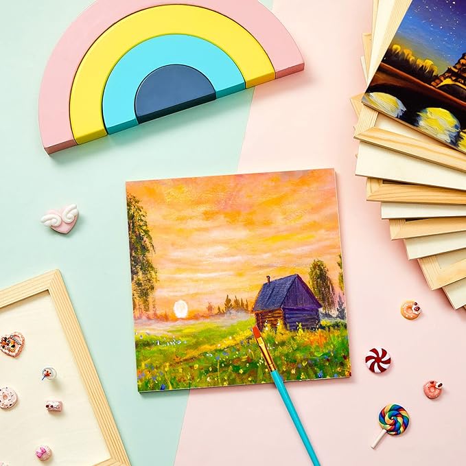 Kathfly 12 Pcs 8 x 8'' Wood Panel Boards, Unfinished Wood Canvas Panels for Painting Crafts DIY Drawing Pouring Art Projects