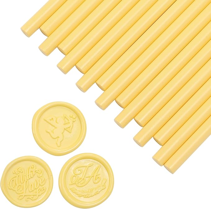Yoption 15 Pieces Light Yellow Glue Gun Sealing Wax Sticks for Wax Seal Stamp, Great for Wedding Invitations, Envelopes, Cards, Christmas Gift Ideas, Wine Packages (Light Yellow)