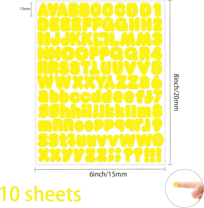 Starboling Letter Stickers, 1/2 inch Yellow Alphabet Stickers, Self-Adhesive Vinyl for Mailbox Numbers, Bulletin Boards & Home Decor
