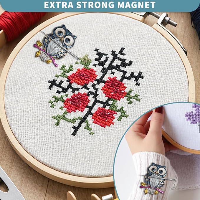 Magnetic Needle Minder Magnet Embroidery Accessories and Supplies Embroidery Needle Holder Cross Stitch Holder Needlework Supplies (Cardinal) (owl)