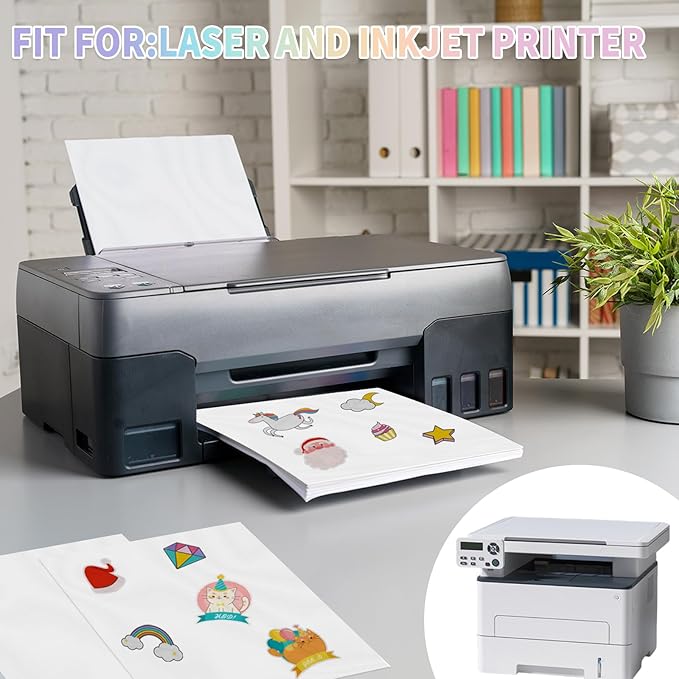 20 Sheets Holographic Sticker Paper,8.5x11 Inch Clear Printable Vinyl Sticker Papers,Self-Adhesive Waterproof for Inkjet/Laser Printer（Clear）
