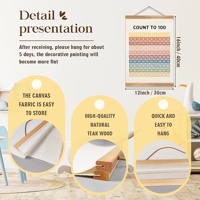 Numbers 1-100 Poster Chart, Number Chart Wall Art Decor, Boho Classroom Decor, Count to 100Learning Posters Banner for Classroom Nursery Kids Room Playroom Preschool Decorations (12x16inch 1-100)