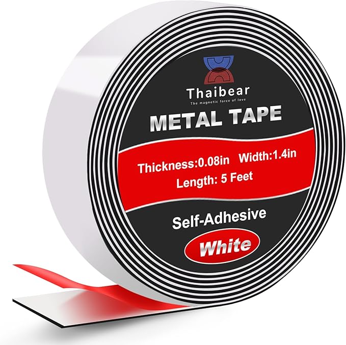 Thaibear Metal Tape for Magnets (1.4'' Wide x 5 ft Long) Flexible Metal Strips Self Adhesive, Ferrous Tape Stick Thin Metal Strips Roll for Magnets