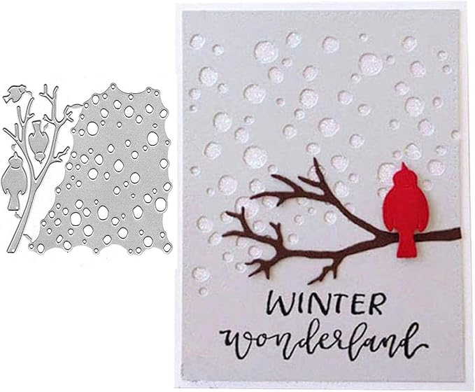 Metal Cutting Dies DIY Merry Christams Embossing Stencil Template Scrapbooking Card Making Mold Photo Album Arts Crafts Tools (Bird Perch-10.8x9cm)