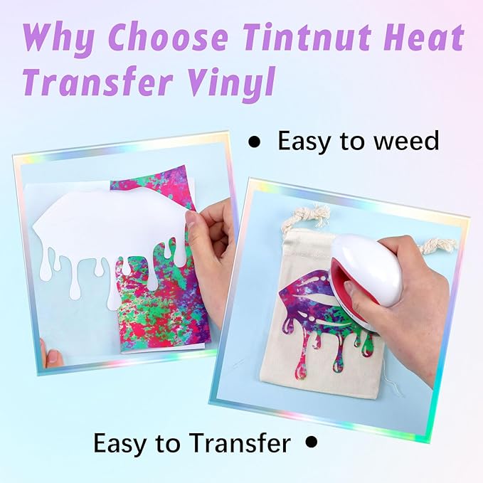 Tintnut Purple Splash Heat Transfer Vinyl - 6 Sheets 10"x12" Patterned HTV for T-Shirts, Hats, Clothes - Compatible with Cricut & Silhouette Cameo