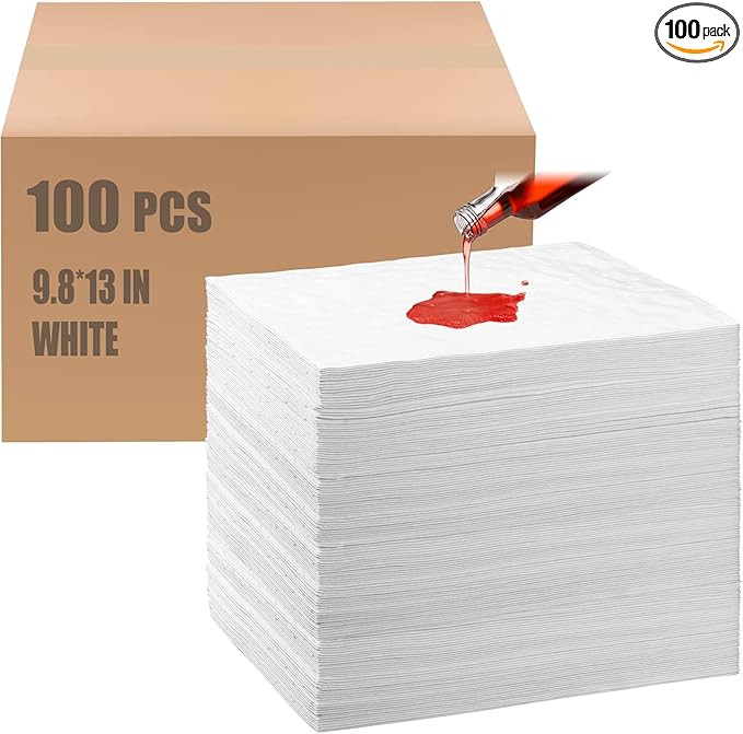Hoolerry Oil Absorbent Pads Weight Dimpled Pad Garage Accessories Water Absorbent Mat Oil Spill Mat for Absorbing Protecting Home Garage Basement (100 Pcs,White,9.8 x 13 Inch)