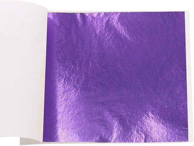 KINNO 100 Sheets Imitation Gold Foil Sheets - Purple GoId Leaf Sheets for Arts Decoration, Sculpture, Gilding, Nails, Handcrafts, Picture Frames, Paintings, Furniture, Wall, 3.15 by 3.35 Inches
