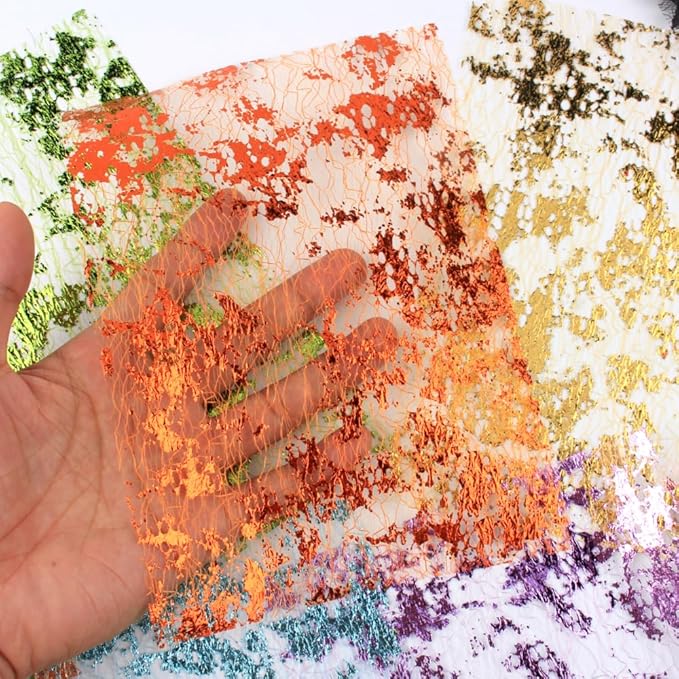 A5 Size Colorful Foil Textured Fabric Art Paper Scrapbooking Decorative, 20 Sheets Sparkle Metallic Lace Mesh for Crafts, Junk Journaling Supplies, Card Making, Collage