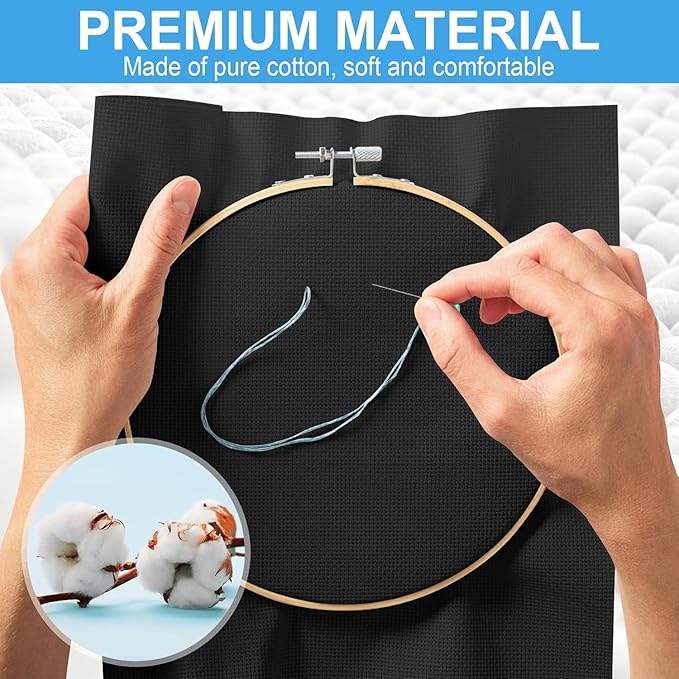 6 PCS Cross Stitch Aida Fabric 14 Count, 18 by 12 Inch, Classic Reserve Cross Stitch Aida Cloth for Home DIY Embroidery Decoration, Black