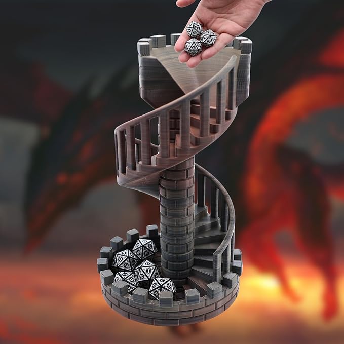 Wyvern Castle Dice Tower (with 5 polyhedral dice and a Dragon) for Table Games, D&D & RPG Games, Perfect Table Decoration and Party Surprise Gifts (Red Gold)