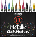 Metallic Liquid Chalk Markers Fine Tip - Dry Erase Marker Pen for Chalkboard Signs, Windows, Blackboard, Glass - 3mm Reversible Tip (10 Pack)