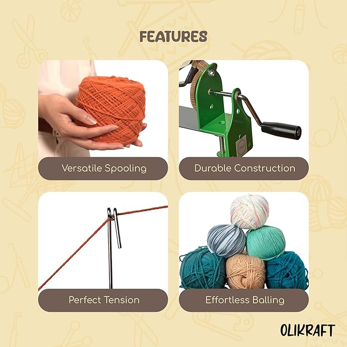 Olikraft Large Yarn Winder Large Capacity 10-16 oz - Hand Operated Metal Jumbo Yarn Winder - Durable Crochet Tools & Accessories