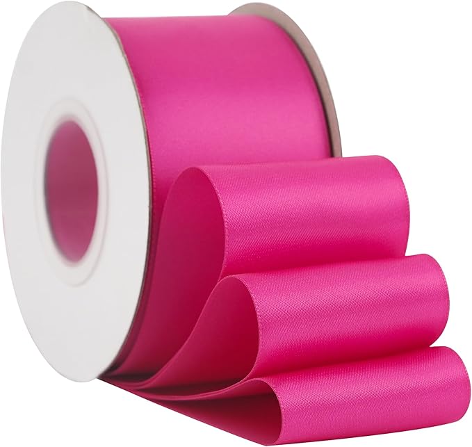 HUIHUANG Hot Pink Satin Ribbon - 2 inch Wide, Double Faced, Fuchsia - 25 Yards/Roll for Gift Wrapping, Bows Making, Flower Bouquet, DIY Crafts, Wedding, Bridal Shower, Holiday Party Decor