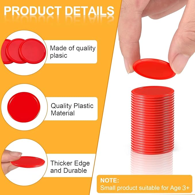 Coopay 1 1/2 Inches Plastic Poker Chips Learning Counters Disks Bingo Chip Counting Discs Markers for Math Practice and Poker Card Game Tokens, Teaching Rewards, 200 Pieces (Red, Green, Blue, Yellow)