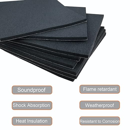 8 Pcs Black Adhesive Foam Padding, Closed Cell Foam Sheet 1/8" Thick 6 Inch X 6 Inch, Adhesive Neoprene Rubber Pad Self Stick Anti-Slip Anti Vibration Pad (6inX 6inX 1/8in, 8)