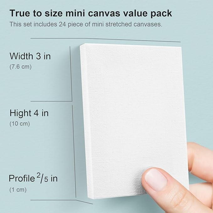 AUREUO Mini Stretched Canvas - 3x4 Inch/24 Pack - 2/5 Inch Profile Small Square Canvas - Gift Set Bulk Pack Canvases for Acrylic Painting & Craft