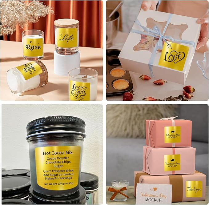Square Thermal Labels Stickers 3" x 3", Gold Thermal Square Stickers Labels, Glitter Self-Adhesive Direct Thermals Label for Small Business- Holographic Gold