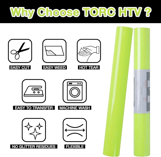TORC Yellow Glitter HTV Heat Transfer Vinyl Roll 12 inch x 5 ft Iron on Vinyl for T Shirts Crafts