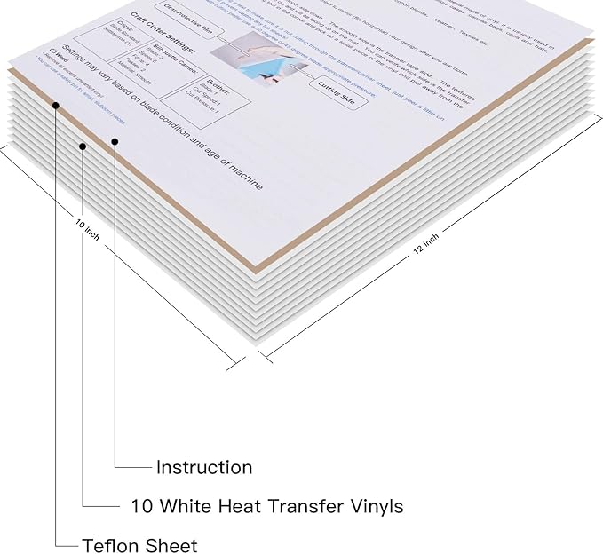 JANDJPACKAGING White Heat Transfer Vinyl HTV Bundle 10"x12"- 10 Pack of Premium White HTV Sheets - Iron On Vinyl for T-Shirt Best HTV Vinyl for Silhouette Cameo,Cricut