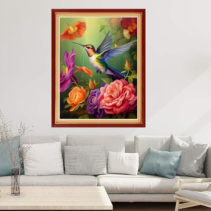 Joyhoor Cross Stitch Kits for Beginners Stamped Cross-Stitch Supplies Needlework preprint Embroidery Kits for Adults DIY Needlepoint Kits Embroidery Patterns 11CT-Hummingbird Flowers 16x20 inchs