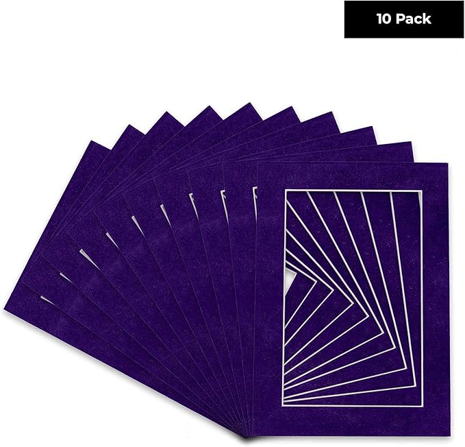 Pack of TEN 11x14 Mats Bevel Cut for 8.5x11 Photos - Acid Free Purple Crocus Suede Precut Matboards For Pictures, Photos, Framing - 4-ply Thickness