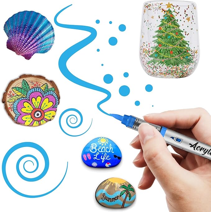 Skin Tone Acrylic Paint Pens,12 Color Paint Pens Markers,Brush Tip Paint Pens for Rock Painting Wood Glass Ceramic Canvas Stone DIY Crafts Making Art Supplies