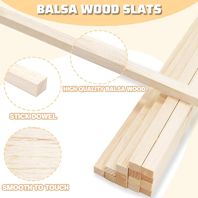 Balsa Wood Square Dowels 30Pcs 1/2 x 1/2 x 12 inch DIY Sticks for Crafts Model Making(1/2"x12"-30pcs)