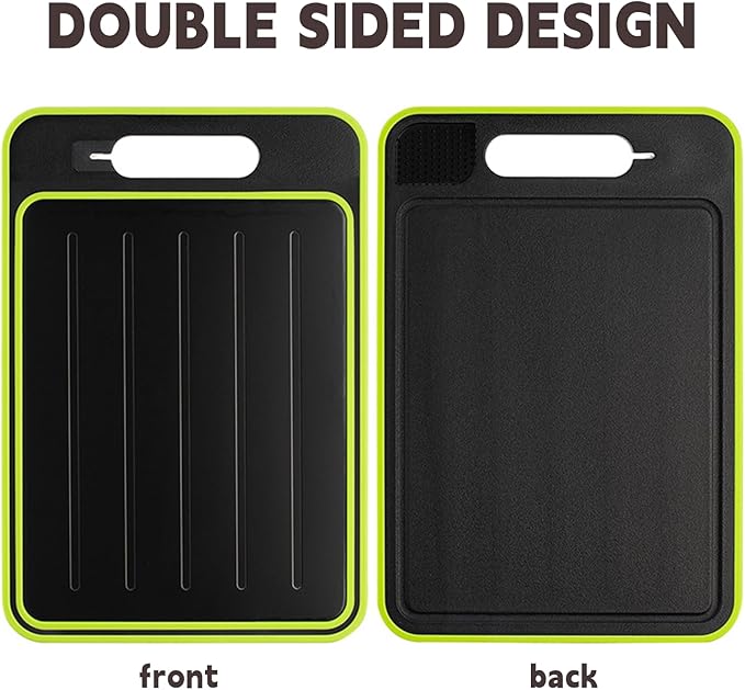 Cutting Board Double Sided,2 Pcs Vegetable Board With Sharpening Stone,Large Size+Small Size,Food Grade Stainless steel and Wheat straw PP Material,Eco-Friendly (Gray)