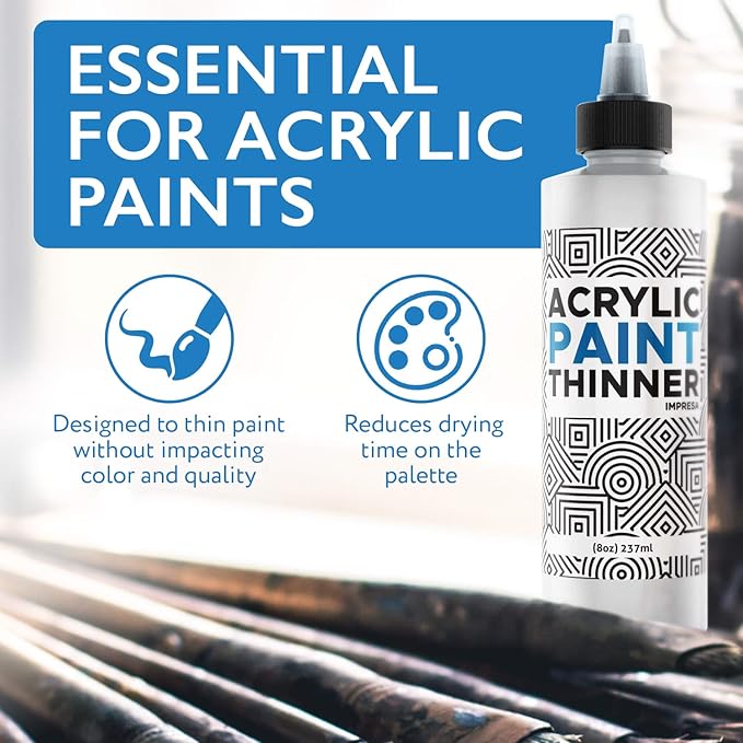 IMPRESA Acrylic Paint Thinner & Mixing Medium - 8 fl oz - Paint Thinner for Acrylic Painting – Slow-Drying Retarder & Flow Improver – Odorless, Water-Based, Non-Curdle Formula