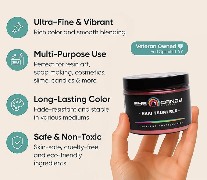 Eye Candy Pigments Premium True Red Mica Powder - Akai Tsuki Red (50gr) - for Epoxy, Resin, Soap, Paint, Woodworking, Acrylic Pouring, Bath Bombs, Fishing Lures - DIY Arts and Crafts Additive