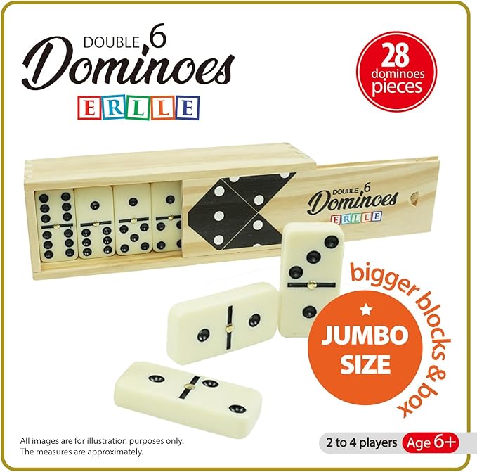 ERLLE - Jumbo Dominoes Set, Extra-Large Double Six Domino Set for Kids & Adults, Premium Giant Dominoes for Outdoor & Indoor Games, Classic Mexican Train, Chicken Foot, and Family Game Night Fun