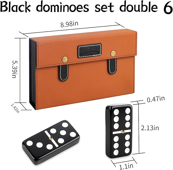 Bucher&Rossini Dominoes Set Double 6 - Classic Black Domino's Game Set for Adults and Kids Idea Gift Present for Domino Players or Family Game Night (Black New)